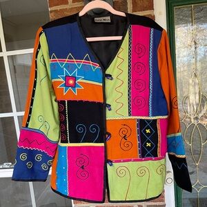 Vintage Indigo Moon Patchwork Pattern Jacket (XL)